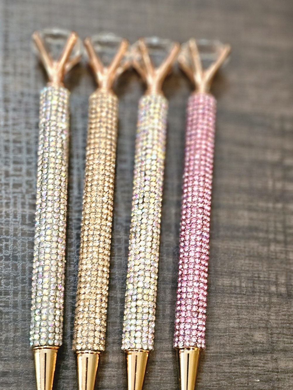 Glitter Crystal Rhinestone Ballpoint Pen Set - Silver, Gold & Pink Accents